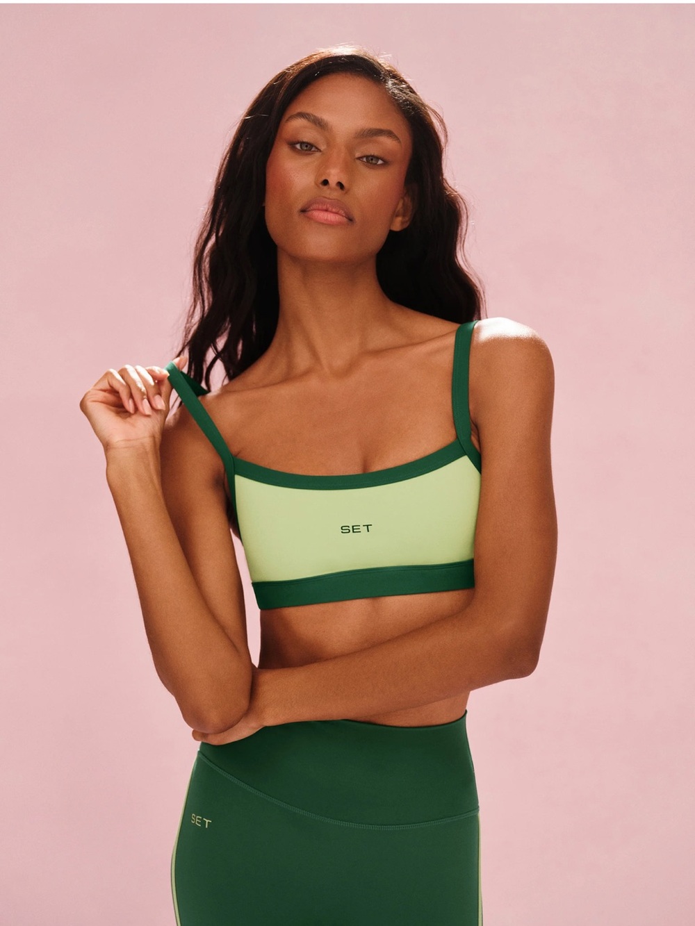 SET Active Green and Light Green High-Waist Leggings & Sports Bra - Picture 2 of 3